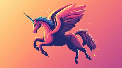 Fototapeta premium Fantasy Pegasus icon and 2D cartoon symbol design template