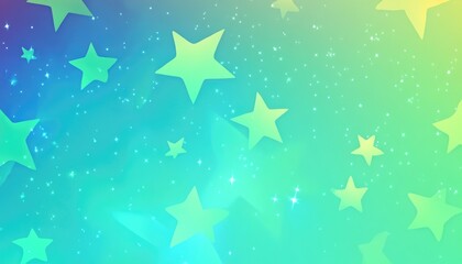 Obraz premium Light blue and green 2D cartoon background featuring vibrant stars A colorful illustration with abstract gradient stars suitable for festive advertisements and booklets