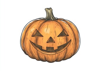 Hand drawn pumpkin head icon in a doodle style isolated on a white background