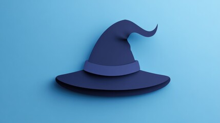 Fototapeta premium Paper cut witch hat icon on a blue background Perfect for Halloween celebrations Created in paper art style featuring a playful 2D cartoon design