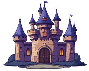 Obraz premium Cartoon illustration of a fantasy castle icon in 2D style isolated on a white background