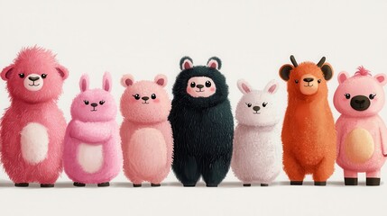 Obraz premium A cast featuring adorable animal characters and vibrant colors, cute and fun illustration, isolated on white background
