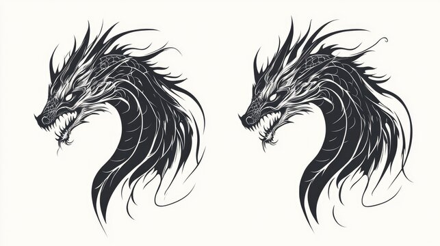 Silhouette and hand drawn dragon head tattoo design Dragon tattoo sticker illustration