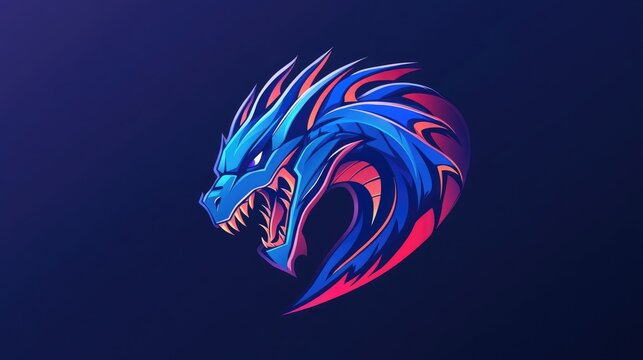 Blue dragon head logo in esports style featuring a vibrant design suitable for t shirt printing