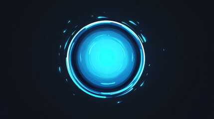 Blue circular teleport game effect in flat style featuring a 2D cartoon illustration on a black background A decorative design element for web cartoons and fantasy portals