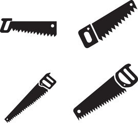 Hand Saw Silhouette Icons - Black Woodworking Tools Set