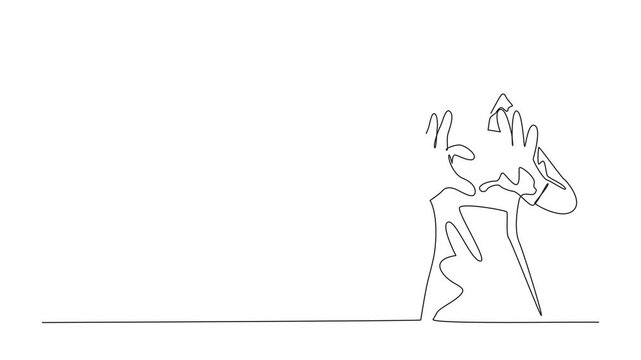 Animation of single one line drawing female nurse forms heart gesture with hands. Love our medical professionals. Sincere devotion. Certified Nurses Day. Self drawing animated. Full length motion