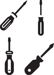 Screwdriver Silhouette Icons - Black DIY and Repair Tools set