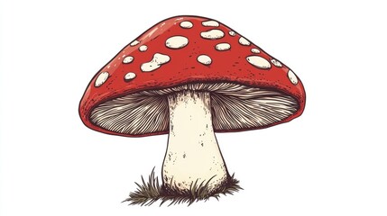 Obraz premium Red mushroom illustrated in cartoon style with a distinctive color and outline on a white background