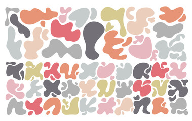Fototapeta premium Big set of modern abstract shapes and figures. Template trendy y2k style pastel, retro. Contemporary art abstract liquid organic shapes. Vector abstract art with elegant organic shapes collection.