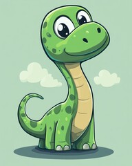 Fototapeta premium Adorable green dinosaur character with a curious expression in a cartoon style