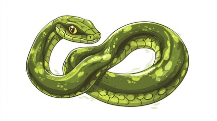 Naklejka premium Green snake zodiac symbol representing goodness and wisdom depicted in a traditional Asian cartoon style 2D illustration in EPS format on a white background