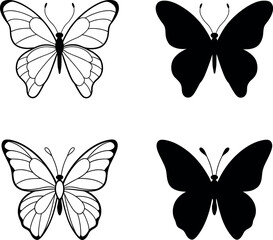 Monarch butterfly silhouettes collection, vector illustration isolated on white background