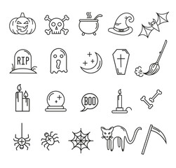 20 halloween simple line art icons