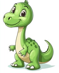 Fototapeta premium Adorable green cartoon dinosaur illustrated on a white backdrop