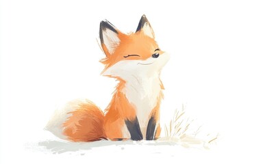 Obraz premium Charming 2D cartoon illustration of an adorable fox in a hand drawn style Set against a white background evoking a delicate and dreamy atmosphere with pastel hues