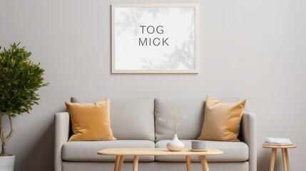 Modern Living Room Interior Design with Gray Sofa and Wooden Coffee Table