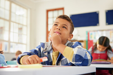 Little school boy thinking in classroom © Rido