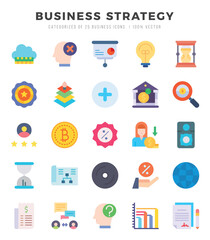 Business Strategy Flat icons collection. 25 icon set. Vector illustration.