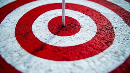 A bullseye target with a dart in the middle on a white background.
