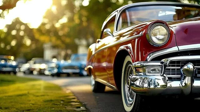 a classic car  and  other classic cars  in the background