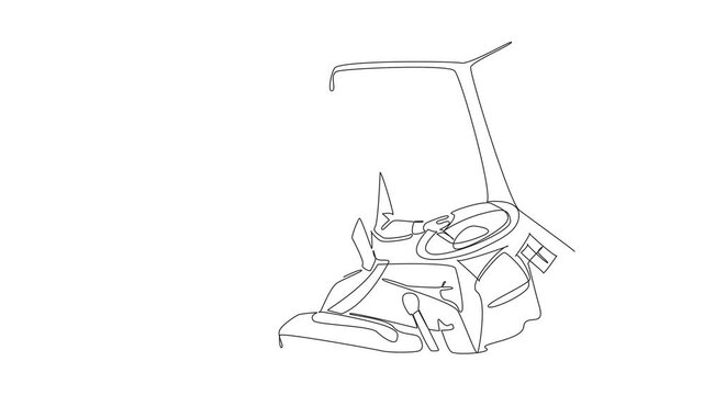 Self drawing animation of single continuous line drawing male driver sitting on chair making welcoming gesture. Inviting passengers to board. Transit Driver Appreciation Day. Full length animated