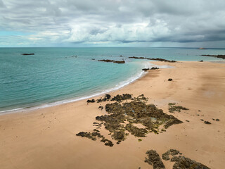 aerial landscape photo of a beach at emerald coast of Brittany, France