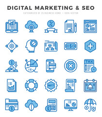 Digital Marketing & SEO Two Color icons collection. 25 icon set in a Two Color design.