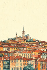 Obraz premium Toulouse, France, color pen pencil hand-drawn effect drawing illustration for travel poster, card, wallpaper, backdrop or banner. Modern, clear, artistic and simple