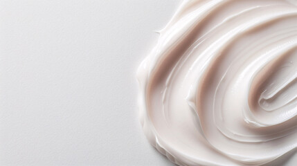 Close-up of a smooth, creamy swirl of lotion on a white background.