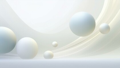 Falling white soft spheres. Abstract realistic illustration. Abstract background with 3d geometric shapes. Modern cover design. Dynamic wallpaper with balls or particles. Abstract 3D rendering 