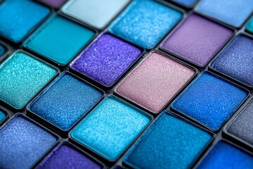 Fototapeta premium Vibrant blue and purple eyeshadow palette with shimmer and matte finishes for creative and bold makeup looks