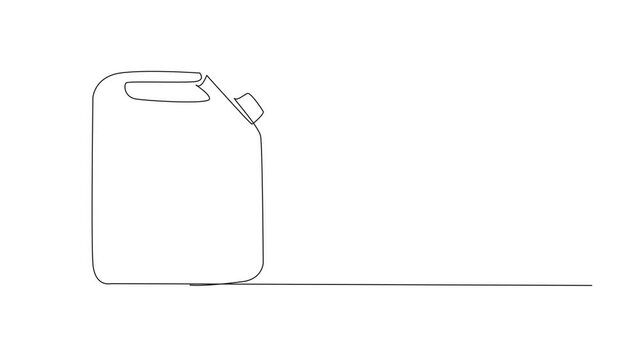 Animated self drawing of single continuous line drawing the jerrican with a handle and a picture of leaves. Replenish fuel reserves. No harm to nature. National Biodiesel Day. Full length animation
