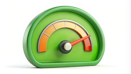 3d illustration of a green speedometer with the needle pointing high speed