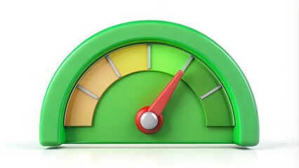 3d illustration of a green speedometer with the needle pointing high speed