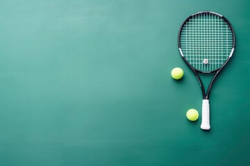 Tennis racket and ball on a green backdrop, perfect for sports articles, social media posts, and tennis themed designs and promotions. Generative AI