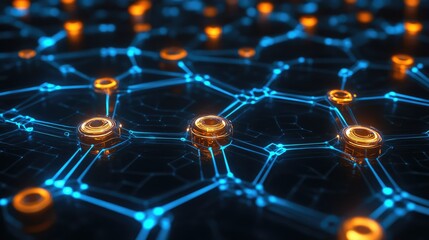Obraz premium Digital nodes linked by glowing paths