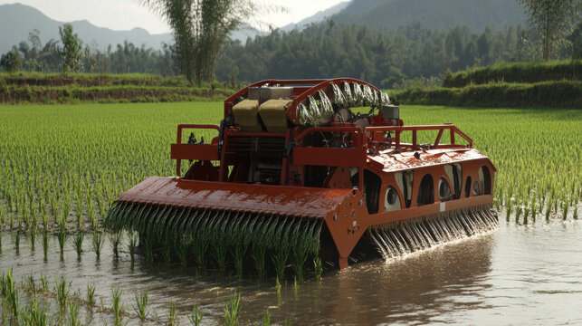rice transplanter is machine designed to assist in efficient planting of rice seedlings in flooded fields, enhancing agricultural productivity
