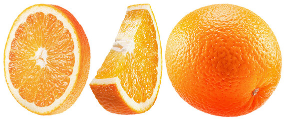 set of the orange with slices isolated on a white background