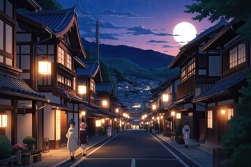 Captivating Anime Depiction of Kumamoto Town at Dusk