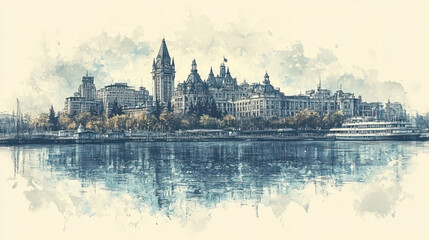 Fototapeta premium Victoria, color pen pencil hand-drawn effect drawing illustration for travel poster, card, wallpaper, backdrop or banner. Modern, clear, artistic and simple