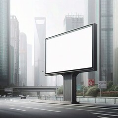 Fototapeta premium Blank banner in the street isolated in the white background, billboard in the city