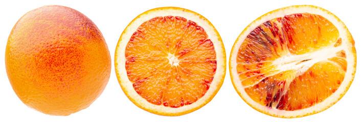 set of the orange with slices isolated on a white background