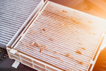 Dirty and clogged car cabin air filter