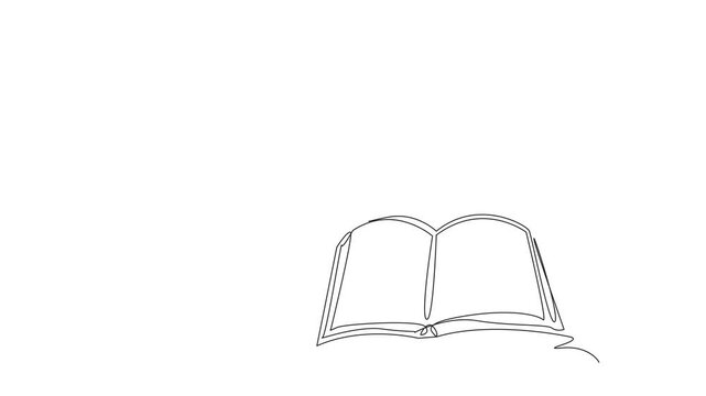 Animated self drawing of single continuous line drawing an open book with a paper airplane flying above. Mathematics is the basic. International Day of Mathematics. Full length single line animation