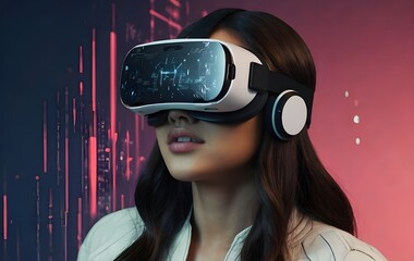 a depiction of a woman donning a virtual reality headset,generative ai