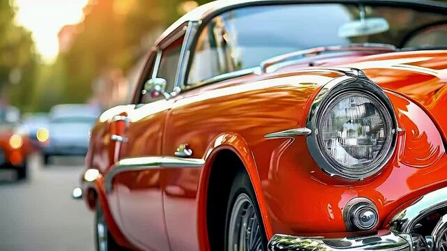 a classic car  and  other cars  in the background
