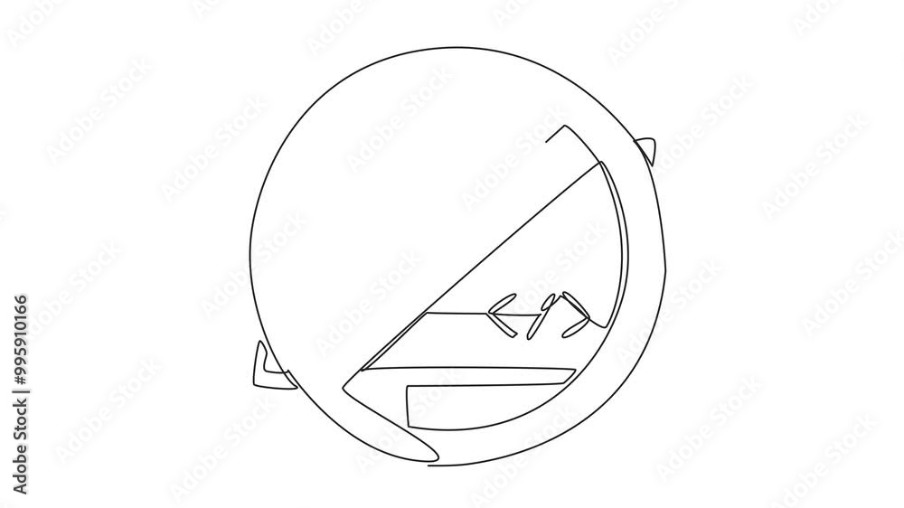 Aufkleber animated self drawing of single continuous line drawing computer monitor circled forbidden. forbidde