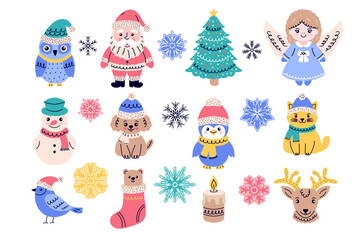 Сollection of characters to celebrate Christmas in a simple doodle style.