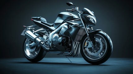 Obraz premium A black motorcycle with red rims in a studio setting.